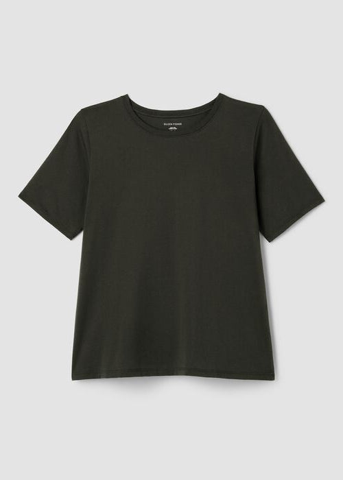 Short-sleeve crewneck tee in dark green-black, relaxed fit