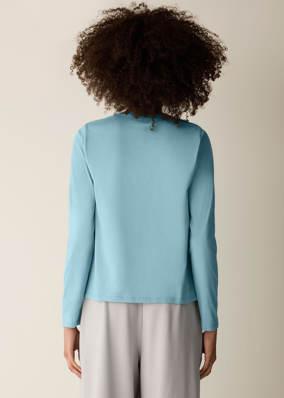 back view of plus size Eileen Fisher Organic Pima Cotton Jersey Long Sleeve Tee in Seafoam