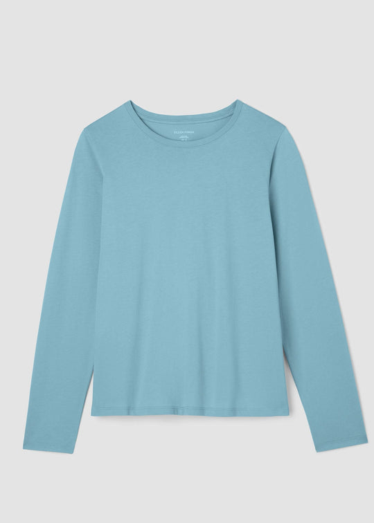 front view of plus size Eileen Fisher Organic Pima Cotton Jersey Long Sleeve Tee in Seafoam