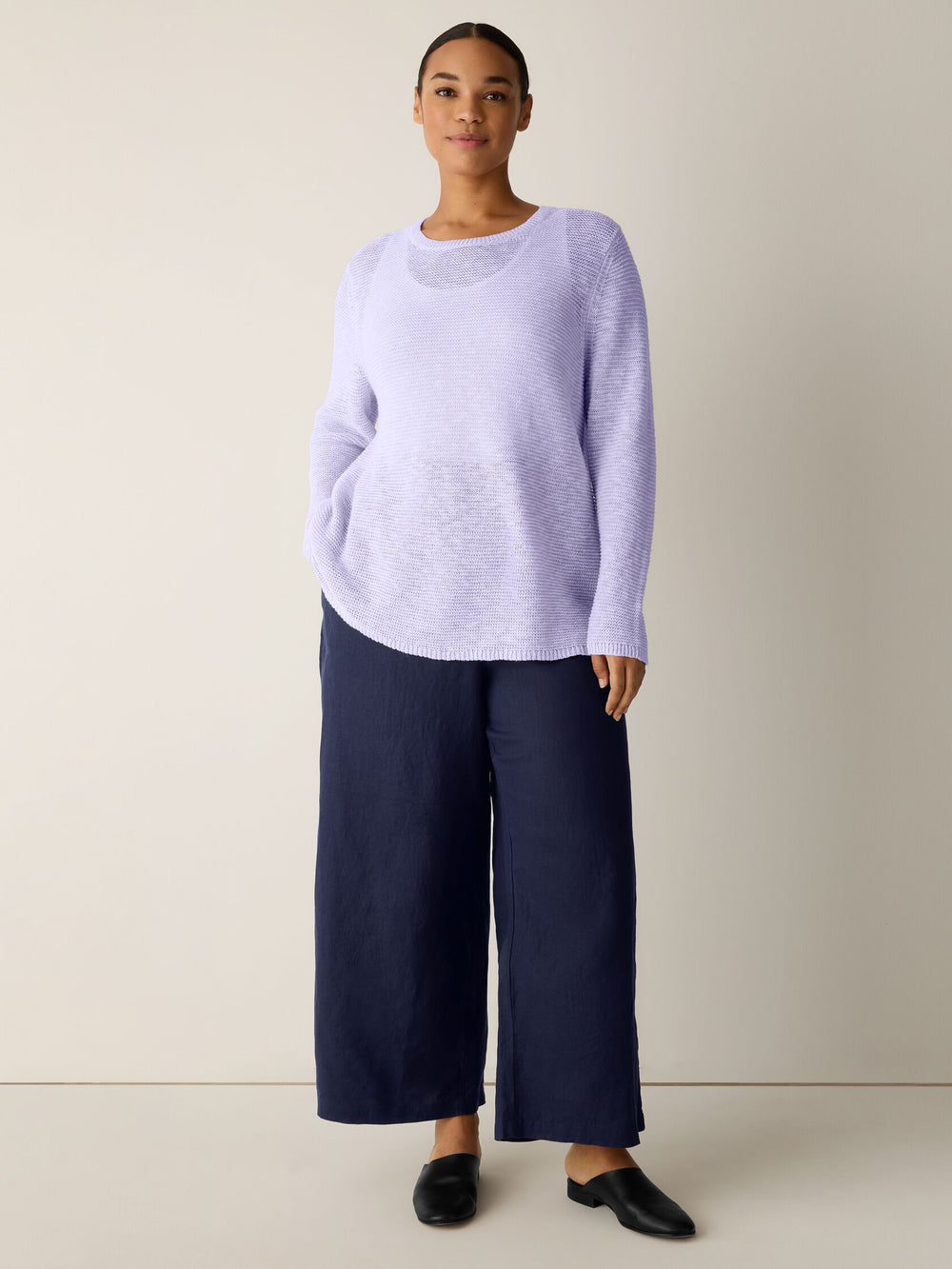 Eileen Fisher Organic Cotton Slub Crew Neck Sweater in Lilac Frost