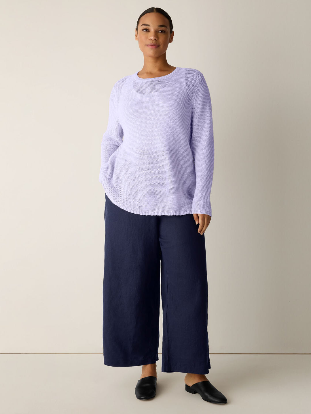 Eileen Fisher Organic Cotton Slub Crew Neck Sweater in Lilac Frost