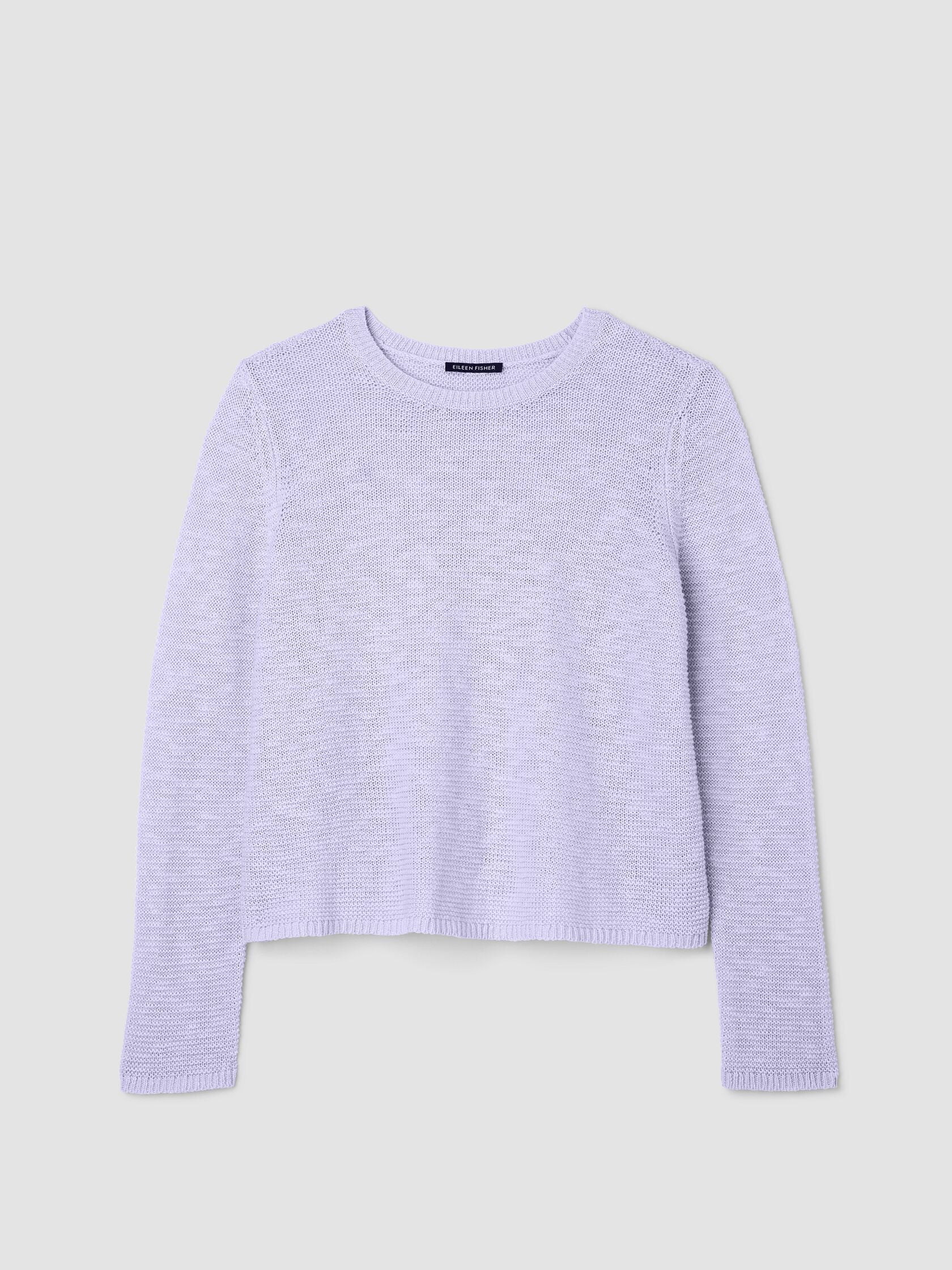 Eileen Fisher Organic Cotton Slub Crew Neck Sweater in Lilac Frost