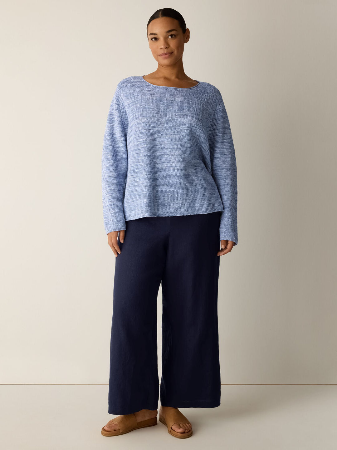 Eileen Fisher Organic Linen Slub Crew Neck Sweater in Haze