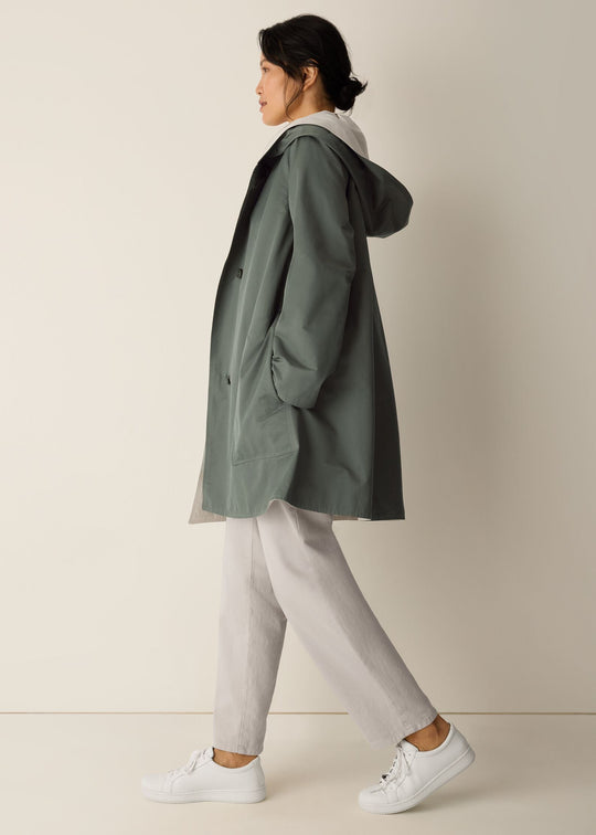 size view of plus size Eileen Fisher Cotton Nylon Reversible Hooded Coat in Bayleaf