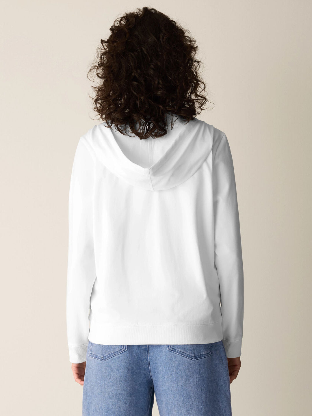 Eileen Fisher Pima Cotton Stretch Jersey Hooded Zip Up Jacket in White