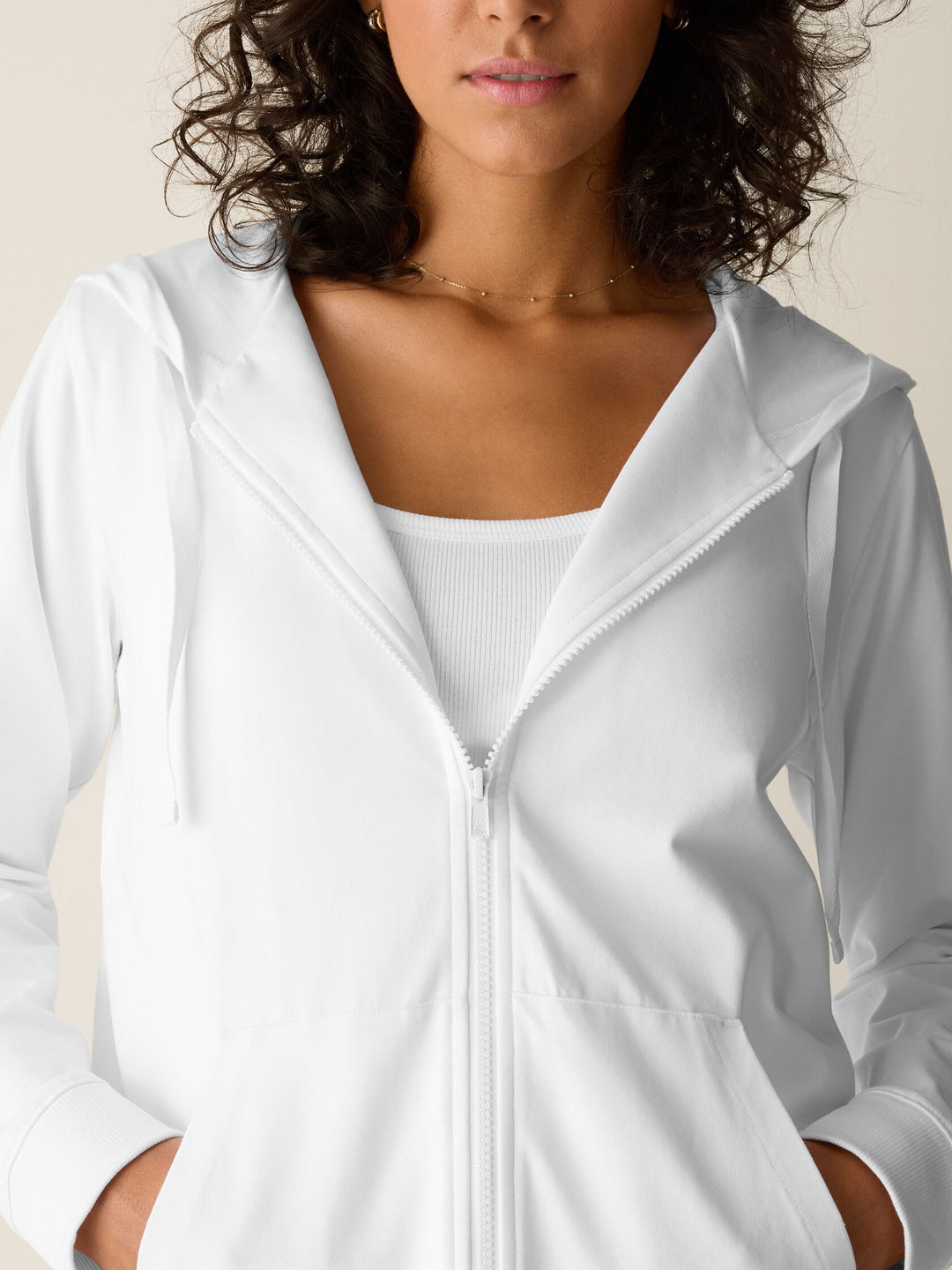 Eileen Fisher Pima Cotton Stretch Jersey Hooded Zip Up Jacket in White