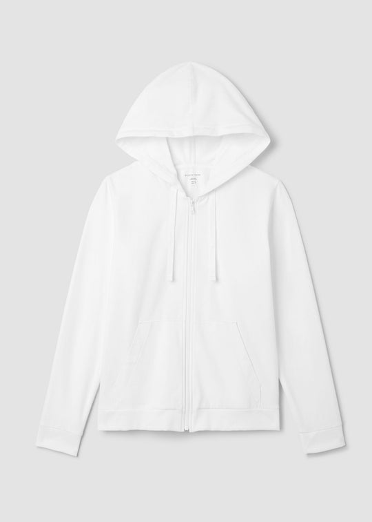 Eileen Fisher Pima Cotton Stretch Jersey Hooded Zip Up Jacket in White