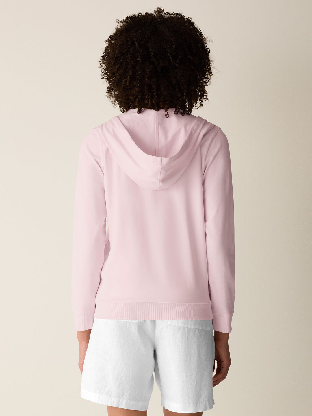 Eileen Fisher Pima Cotton Stretch Jersey Hooded Zip Up Jacket in Crystal Pink