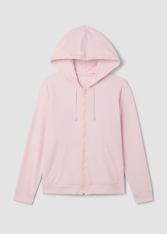 Eileen Fisher Pima Cotton Stretch Jersey Hooded Zip Up Jacket in Crystal Pink