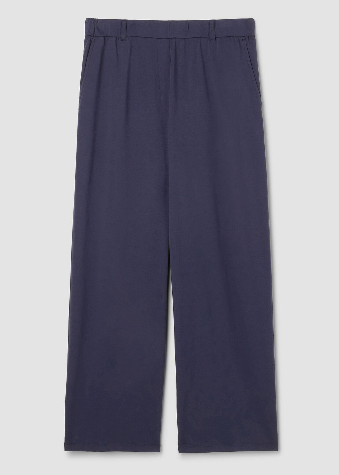 Front view of plus size Eileen Fisher Organic Cotton Stretch Jersey High Waisted Wide Leg Pant