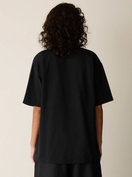 Eileen Fisher Pima Cotton Stretch Jersey Crew Neck Elbow Sleeve Tunic in Black