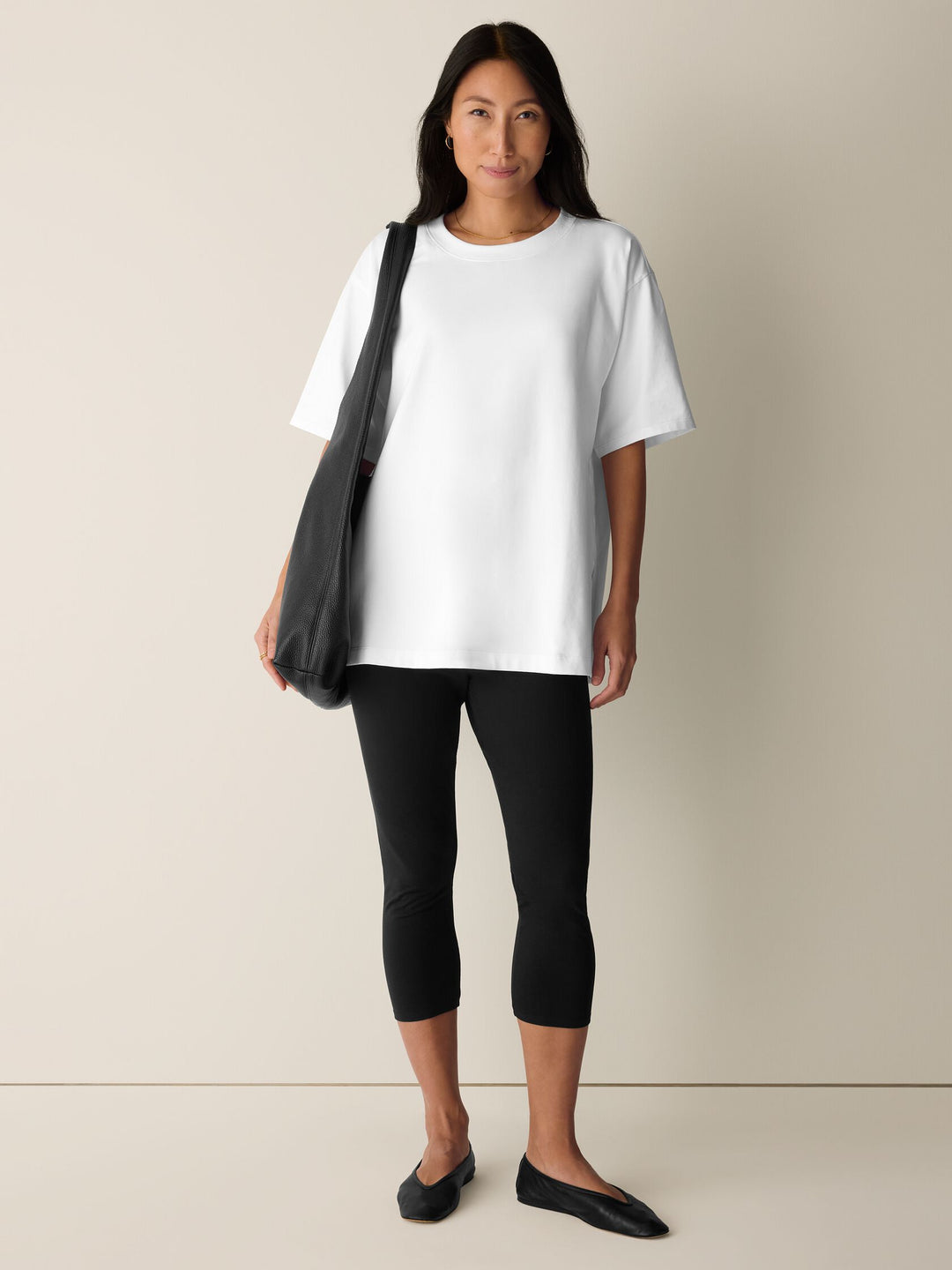 Eileen Fisher Pima Cotton Stretch Jersey Crew Neck Elbow Sleeve Tunic in White