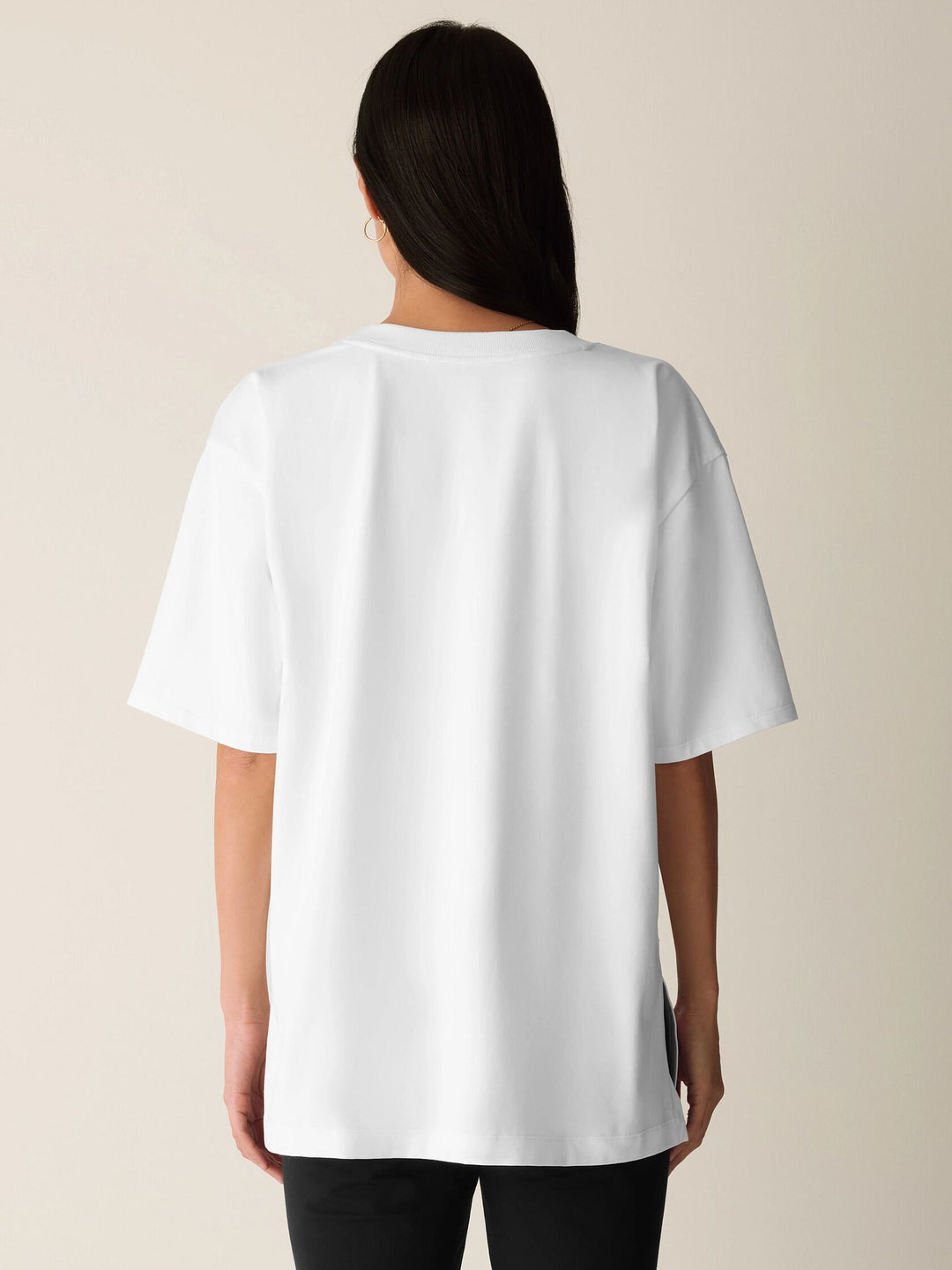 Eileen Fisher Pima Cotton Stretch Jersey Crew Neck Elbow Sleeve Tunic in White
