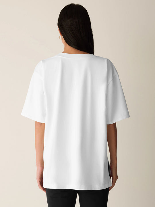 Eileen Fisher Pima Cotton Stretch Jersey Crew Neck Elbow Sleeve Tunic in White