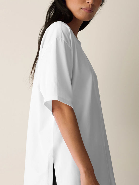 Eileen Fisher Pima Cotton Stretch Jersey Crew Neck Elbow Sleeve Tunic in White
