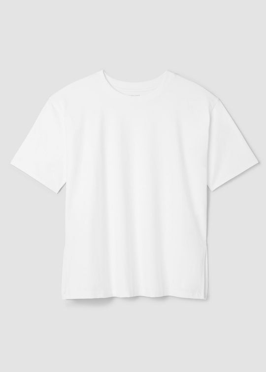 Eileen Fisher Pima Cotton Stretch Jersey Crew Neck Elbow Sleeve Tunic in White