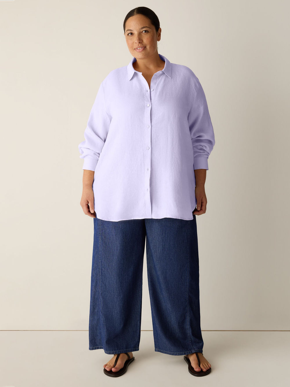 Eileen Fisher Organic Handkerchief Linen Class Shirt in Lilac Frost