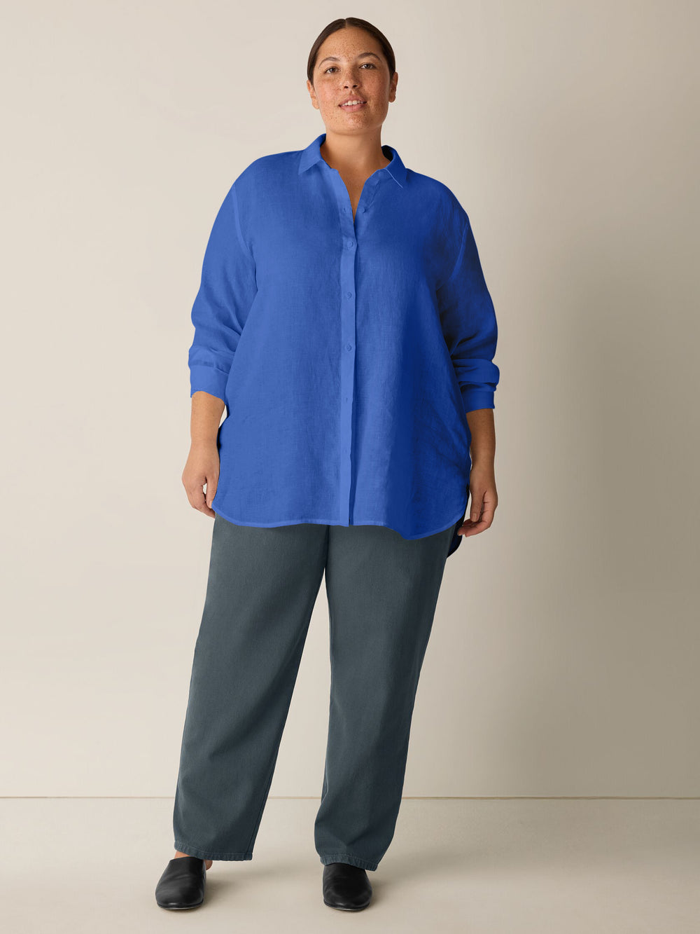 Eileen Fisher Organic Handkerchief Linen Class Shirt in Blue Star