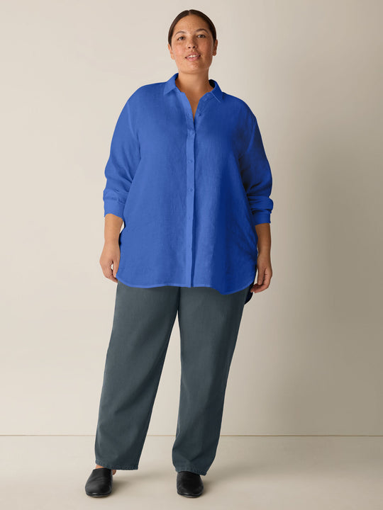 Eileen Fisher Organic Handkerchief Linen Class Shirt in Blue Star