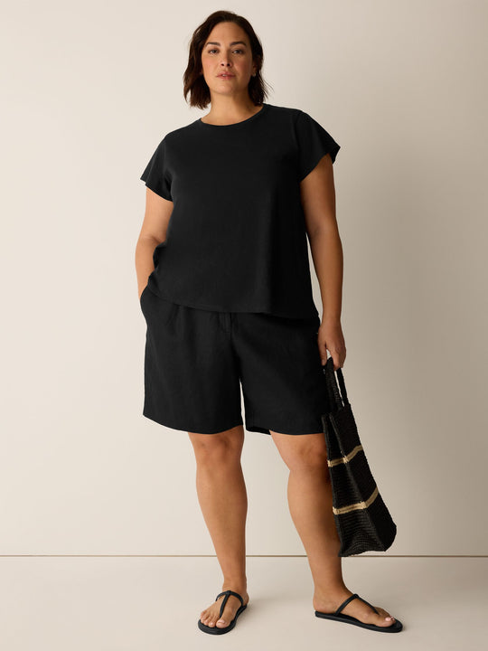Eileen Fisher High-Waisted Organic Linen Walking Shorts in Black