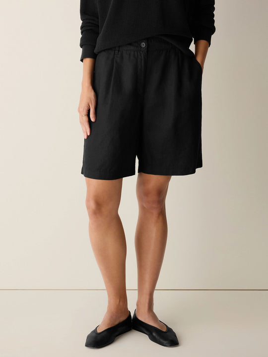 Eileen Fisher High-Waisted Organic Linen Walking Shorts in Black