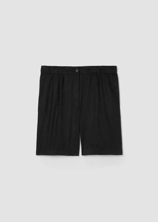 Eileen Fisher High-Waisted Organic Linen Walking Shorts in Black