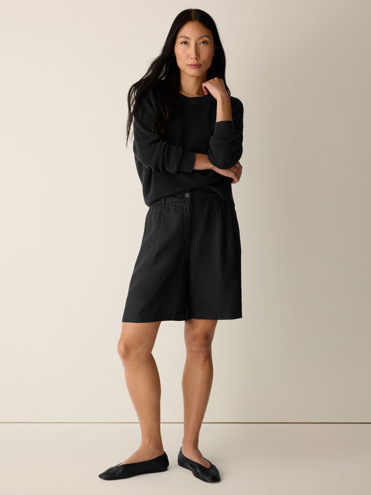 Eileen Fisher High-Waisted Organic Linen Walking Shorts in Black