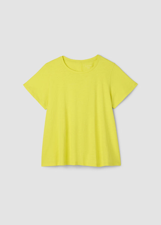 Lemongrass yellow crew-neck cap-sleeve tee in slubby jersey knit