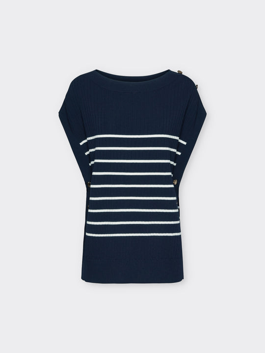 Elena Miro button Shoulder Striped Vest in Navy