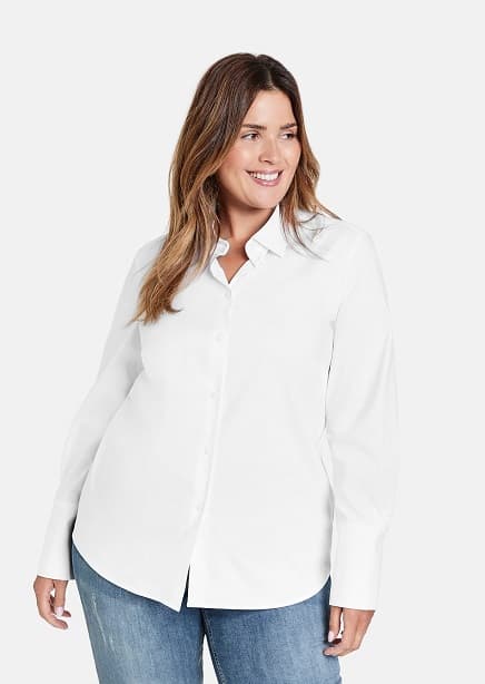 Samoon Stretch Cotton Classic Shirt in White