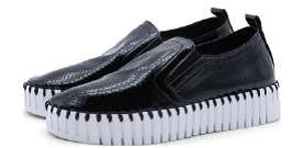 front of Ilse Jacobsen Latex Finish Slip on Platform in Black