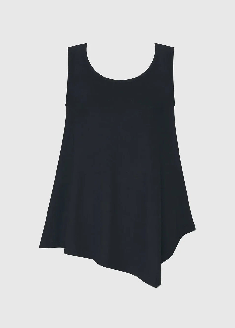 Black sleeveless top on a light gray background