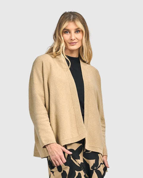 Alembika Open Front Shaped Knit Cardigan in Sand