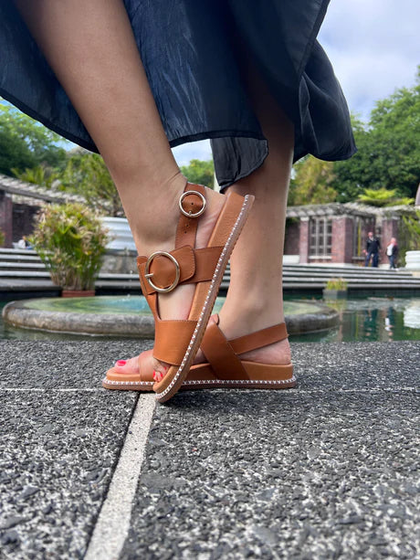 Minx Serene Velcro Strap Sandal in Tan