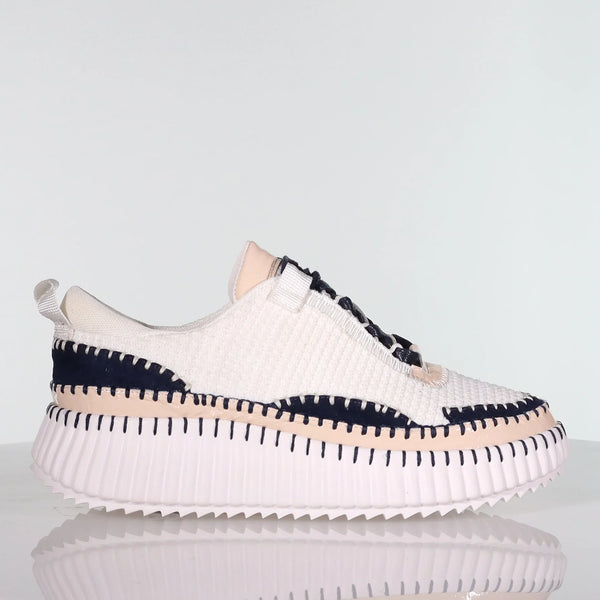 top view of Minx Stitch Detail Pattern Combo Runner With Zip and Laces in Blonde/Ink