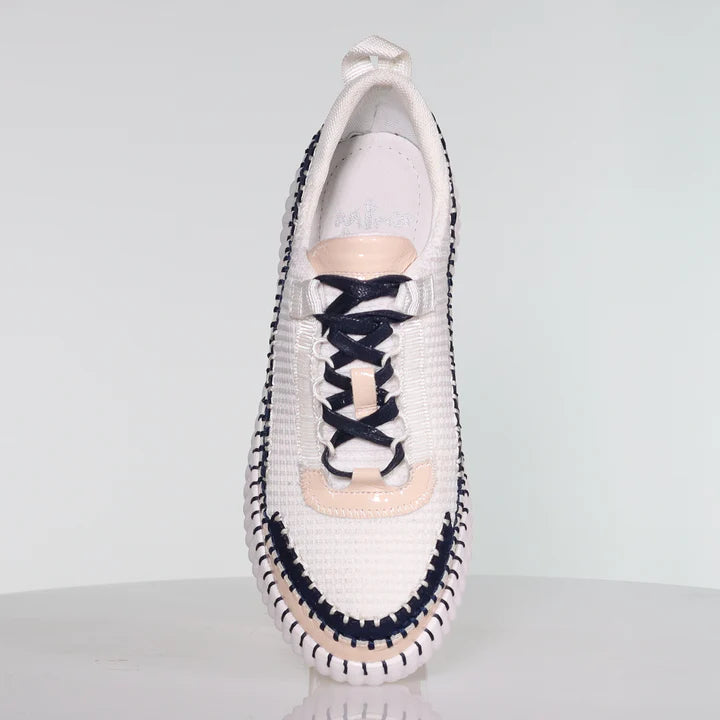 top view of Minx Stitch Detail Pattern Combo Runner With Zip and Laces in Blonde/Ink