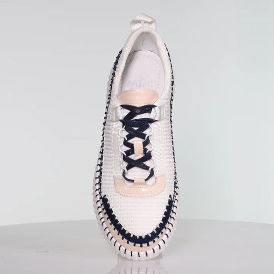 top view of Minx Stitch Detail Pattern Combo Runner With Zip and Laces in Blonde/Ink