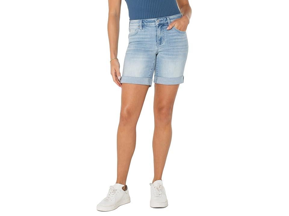 Light-wash denim girlfriend shorts with cuffed hem and pockets