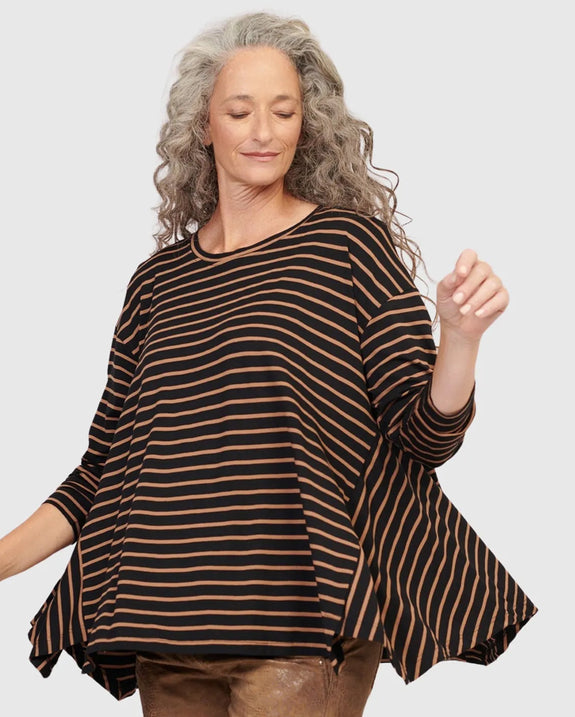 Alembika Long Sleeve Striped Modal Jersey Top in Black Stripe