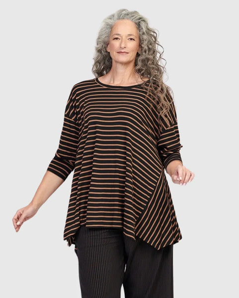 Alembika Long Sleeve Striped Modal Jersey Top in Black Stripe