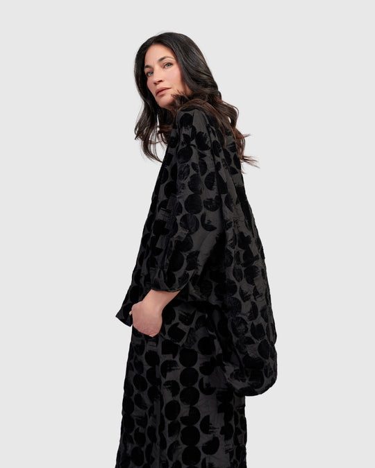 Alembika Crescent Taffeta Velvet Dot A-Line Shirt in Black