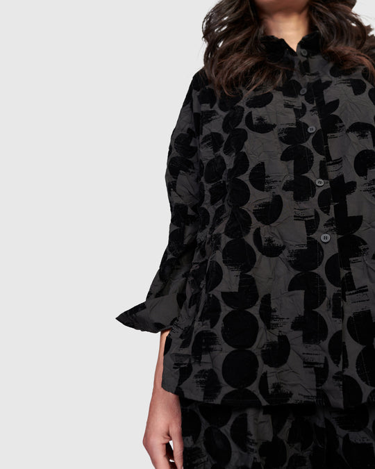 Alembika Crescent Taffeta Velvet Dot A-Line Shirt in Black