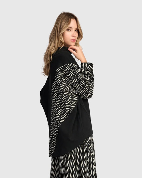 Alembika Heavy Jersey Top with Solid Black Front Asymmetric Insert on Back in Flow