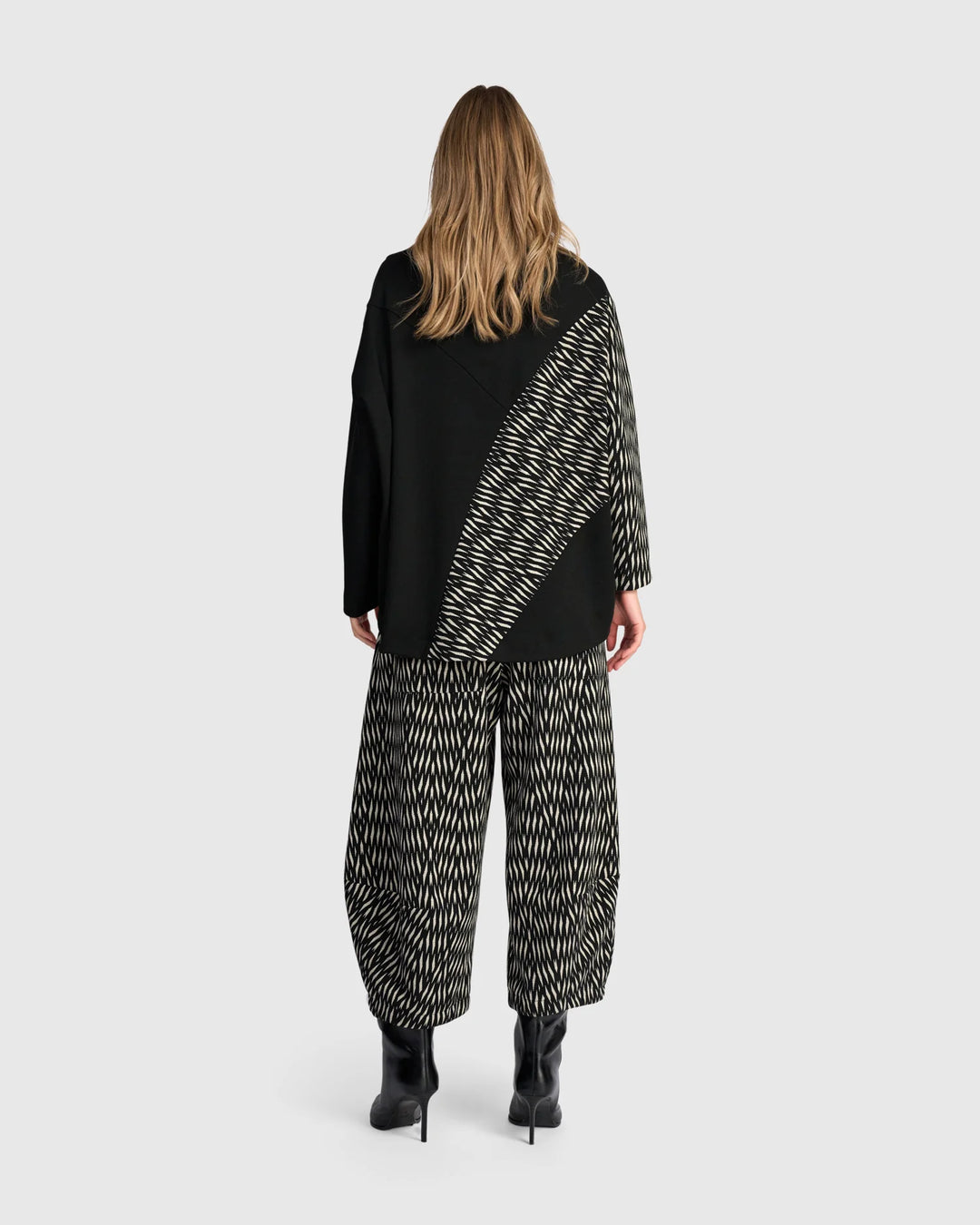 Alembika Heavy Jersey Top with Solid Black Front Asymmetric Insert on Back in Flow