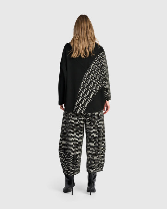 Alembika Heavy Jersey Top with Solid Black Front Asymmetric Insert on Back in Flow