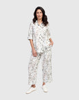 Alembika Linen Print 1/2 Placket 3/4 Sleeve Shirt in Flora