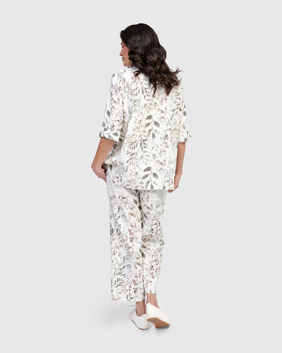 Alembika Linen Print 1/2 Placket 3/4 Sleeve Shirt in Flora