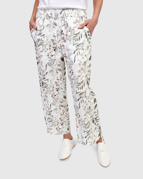 Alembika Print Linen Crop Pant in Flora