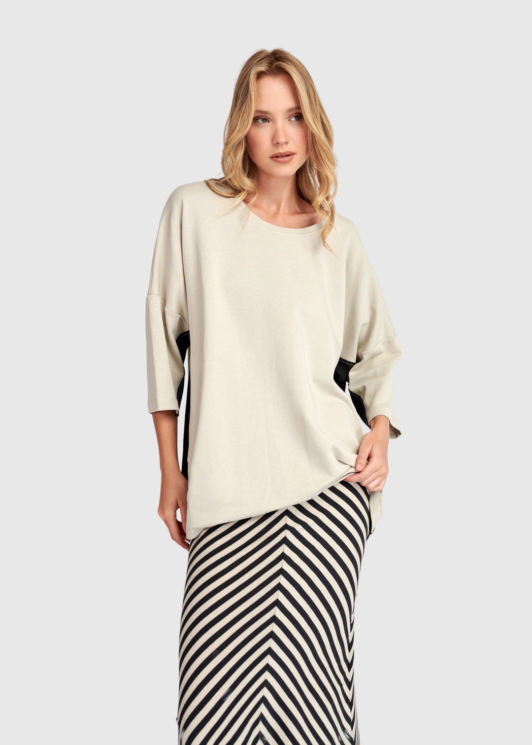 front view of plus size Alembika Scuba Jersey Athleisure Tunic in Mondo