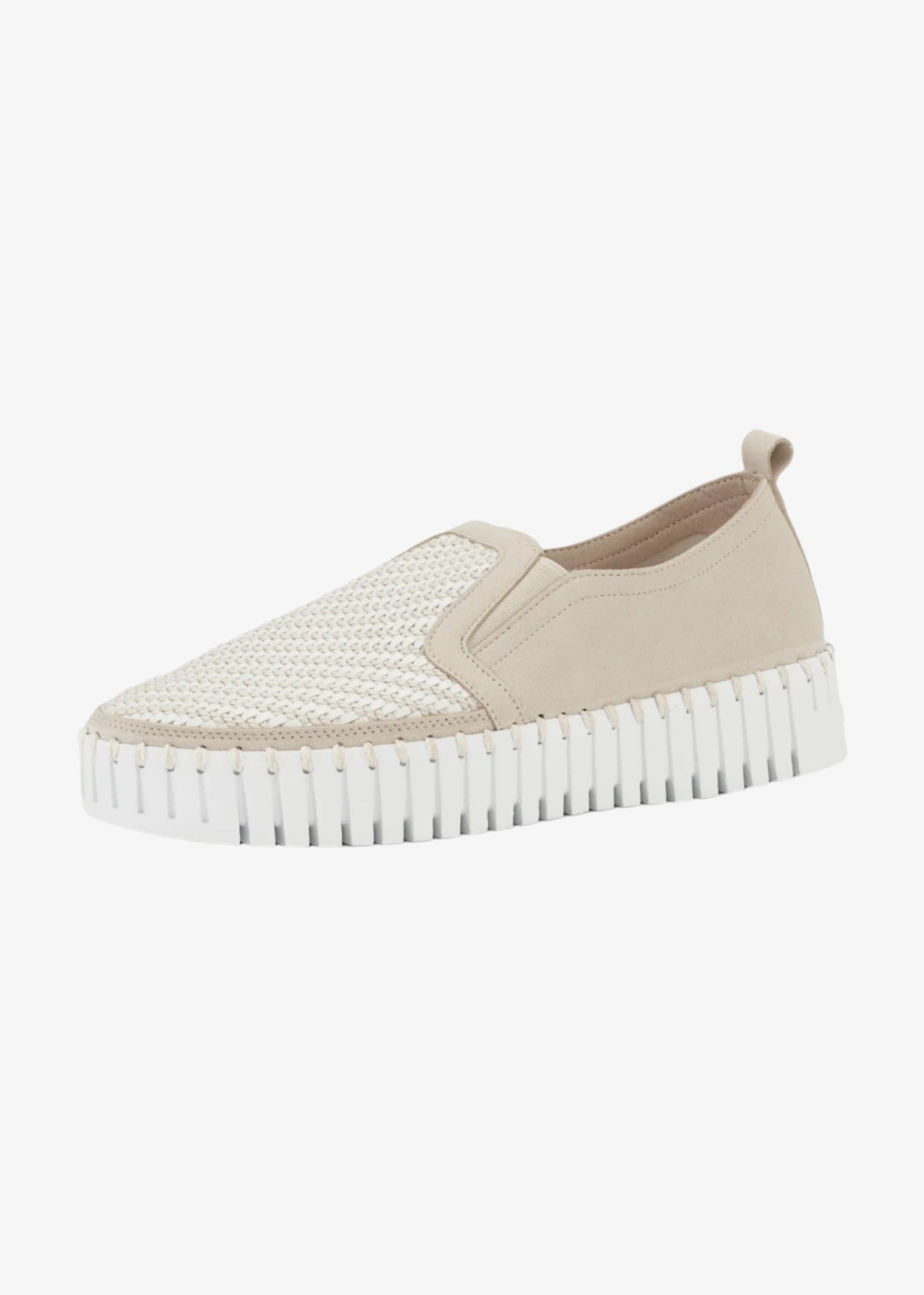 front-side view of Ilse Jacobsen Tulip Slip on Mixed Textile Platform in Kit White